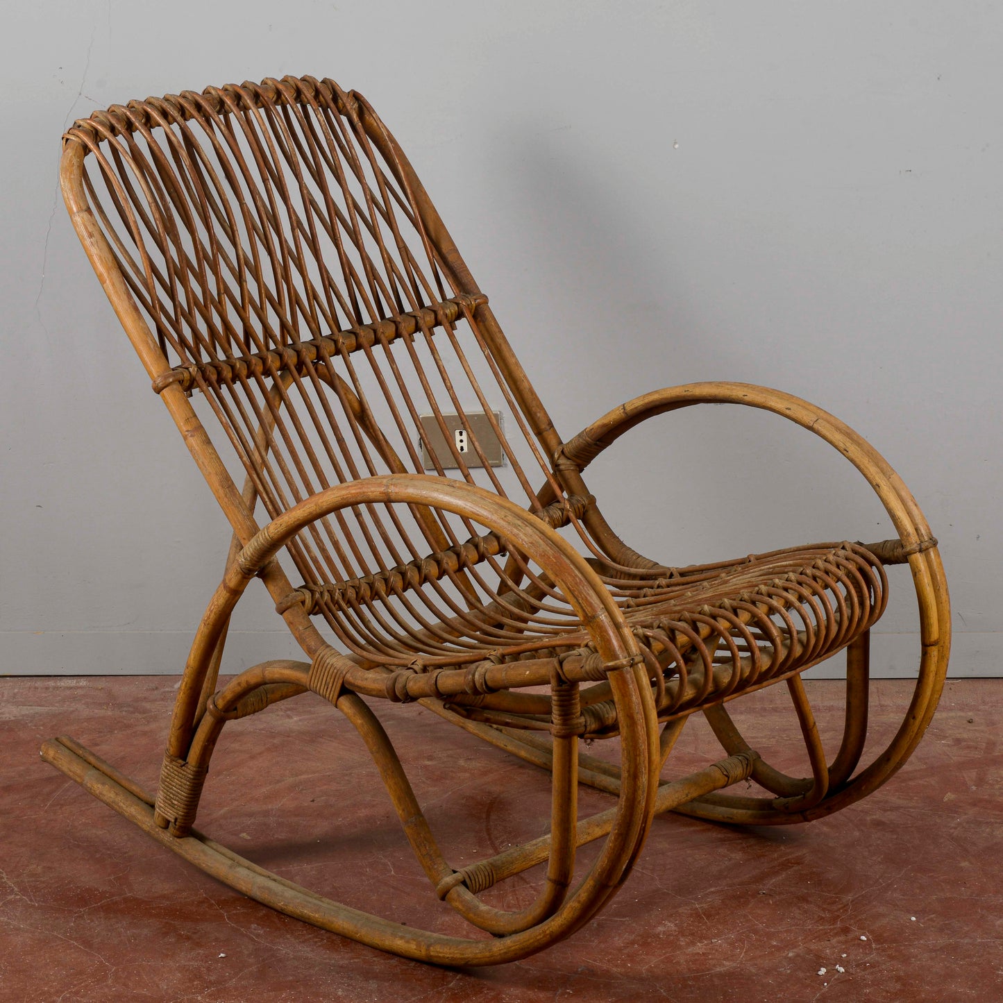 Sedia A Dondolo In Bambu E Rattan Anni 60