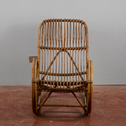 Sedia A Dondolo In Bambu E Rattan Anni 60