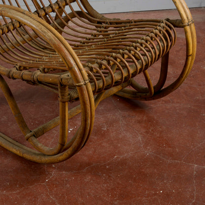 Sedia A Dondolo In Bambu E Rattan Anni 60