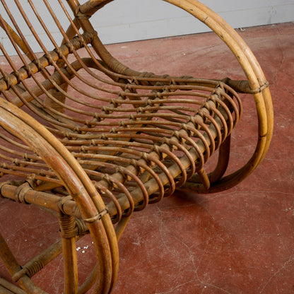 Sedia A Dondolo In Bambu E Rattan Anni 60