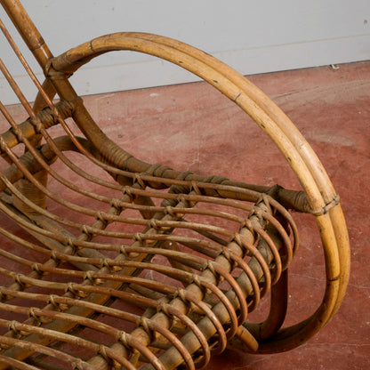 Sedia A Dondolo In Bambu E Rattan Anni 60