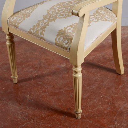 Sedia Poltrona Classica Verniciata Con Tessuto Damascato