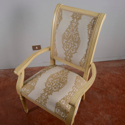 Sedia Poltrona Classica Verniciata Con Tessuto Damascato