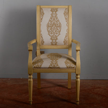 Sedia Poltrona Classica Verniciata Con Tessuto Damascato