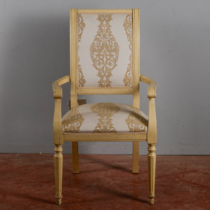 Sedia Poltrona Classica Verniciata Con Tessuto Damascato