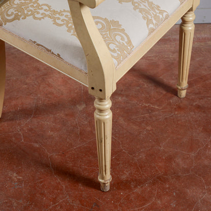 Sedia Poltrona Classica Verniciata Con Tessuto Damascato
