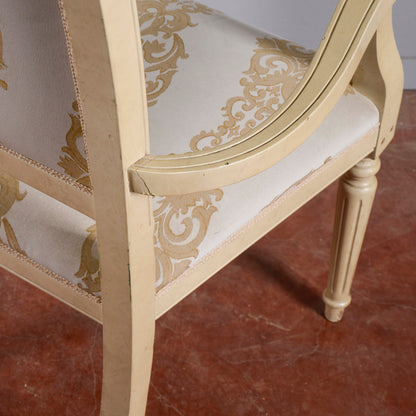 Sedia Poltrona Classica Verniciata Con Tessuto Damascato