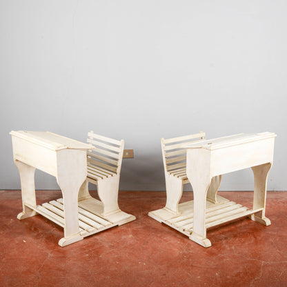 Set Coppia Banchi Da Scuola Elementare Con Vano XX Secolo