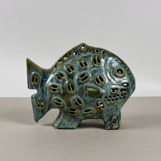 Pesce In Ceramica Smaltata A Lustro Vintage