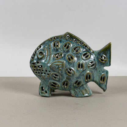Pesce In Ceramica Smaltata A Lustro Vintage