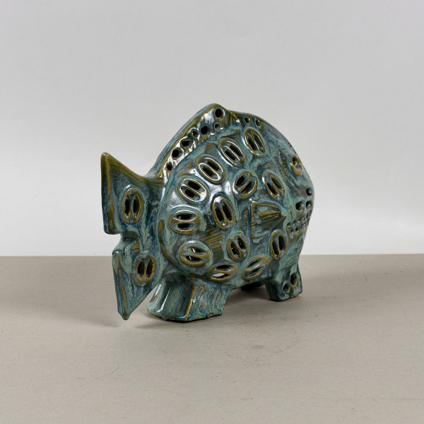 Pesce In Ceramica Smaltata A Lustro Vintage