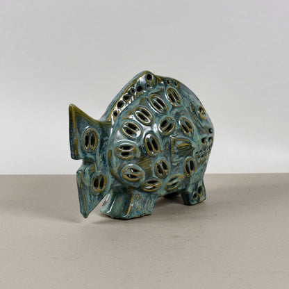 Pesce In Ceramica Smaltata A Lustro Vintage