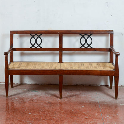 Panchina stile 700 con seduta in rafia paglia
