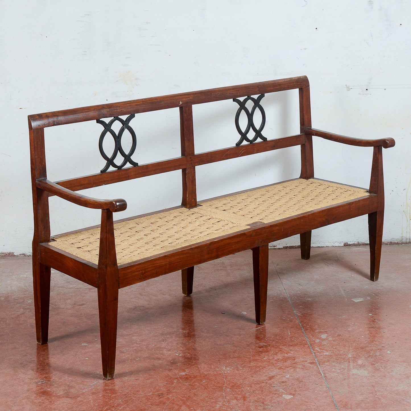 Panchina stile 700 con seduta in rafia paglia