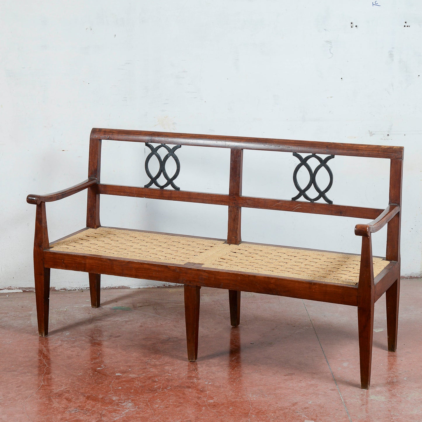 Panchina stile 700 con seduta in rafia paglia