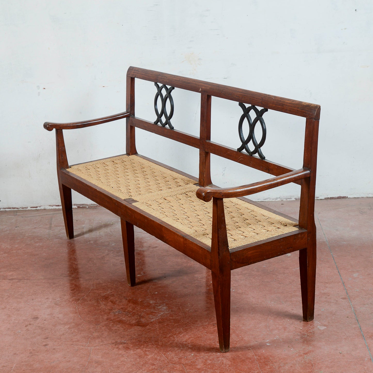 Panchina stile 700 con seduta in rafia paglia