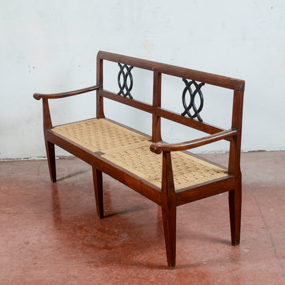 Panchina stile 700 con seduta in rafia paglia