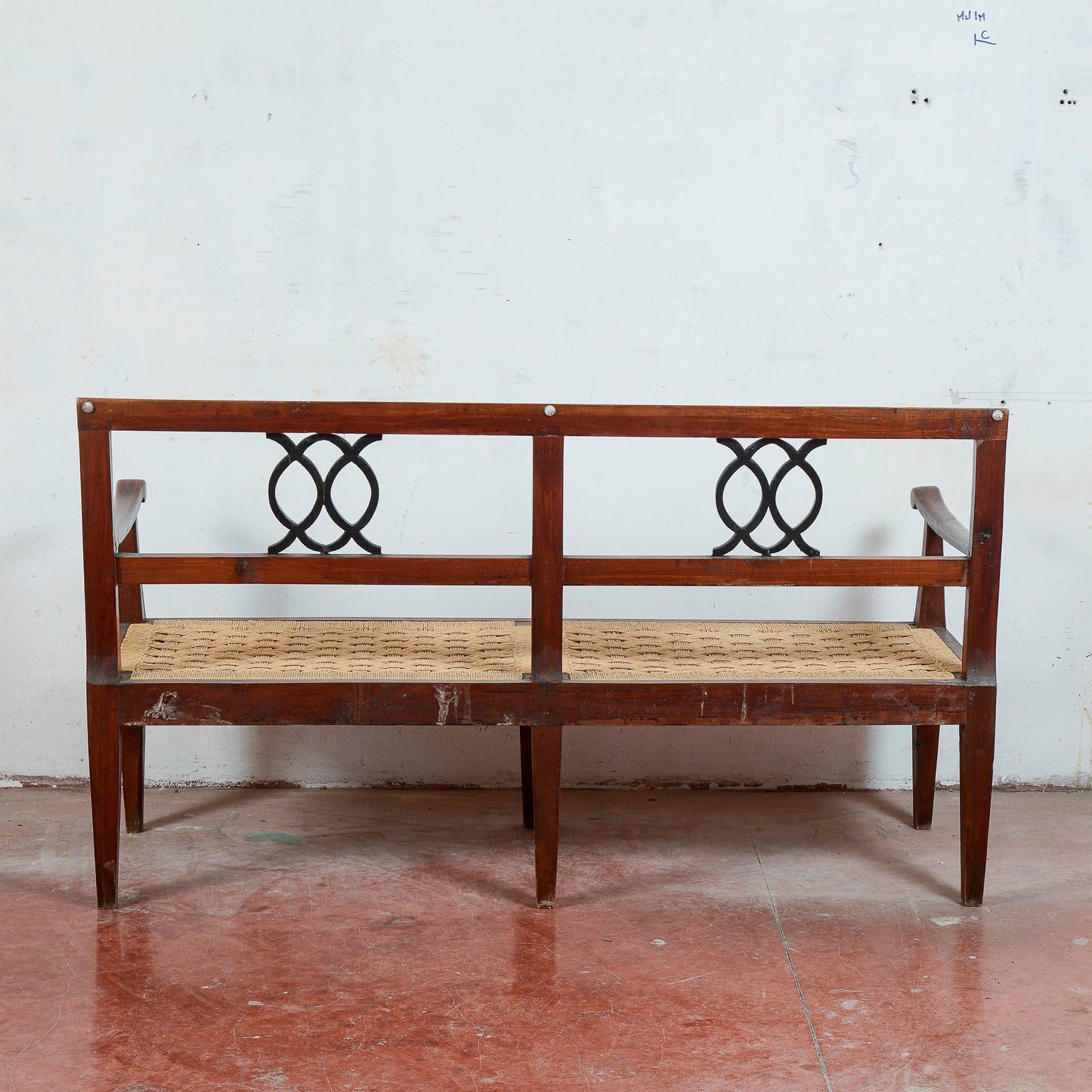 Panchina stile 700 con seduta in rafia paglia
