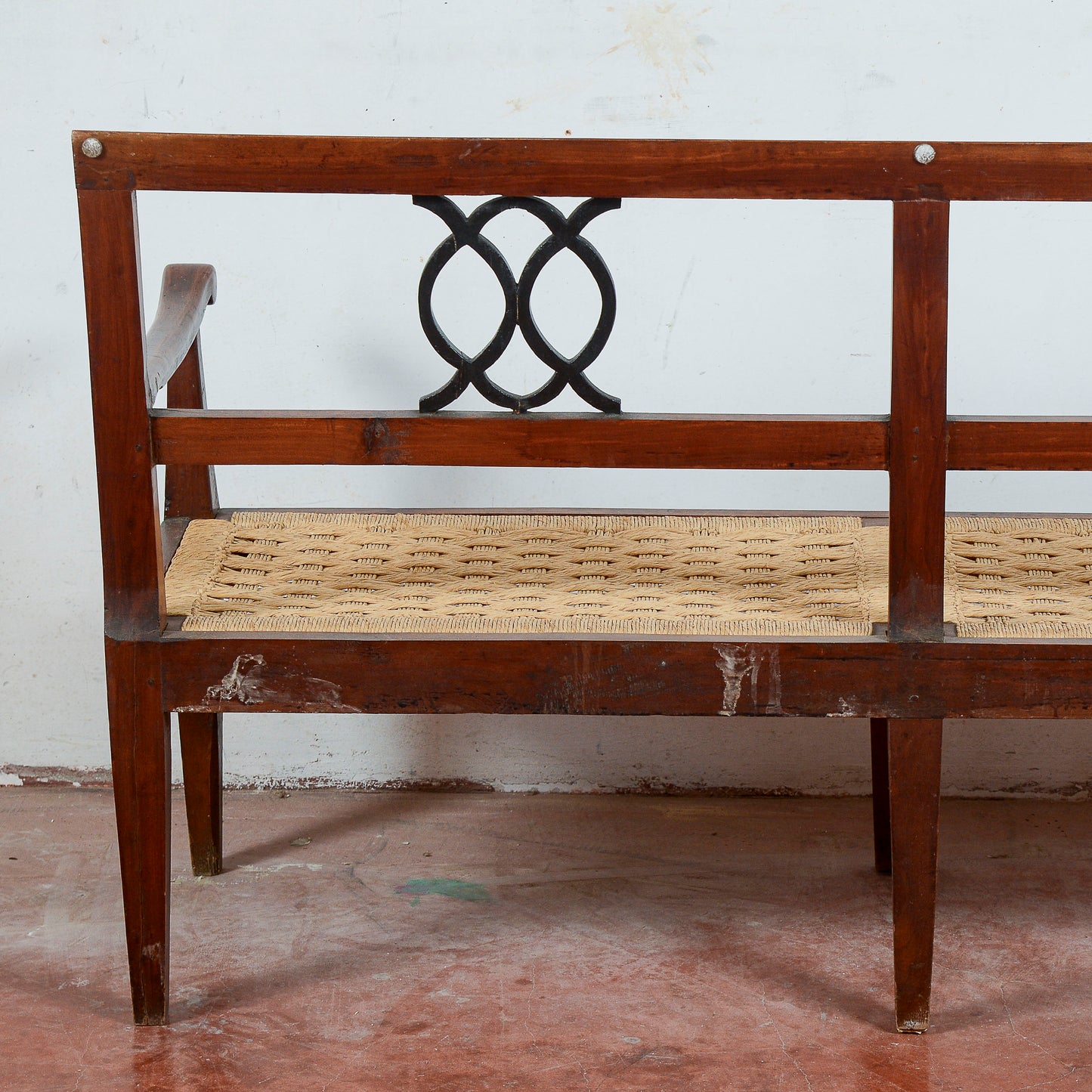 Panchina stile 700 con seduta in rafia paglia