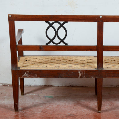 Panchina stile 700 con seduta in rafia paglia