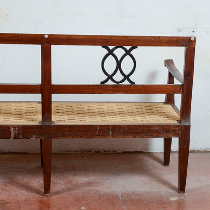 Panchina stile 700 con seduta in rafia paglia