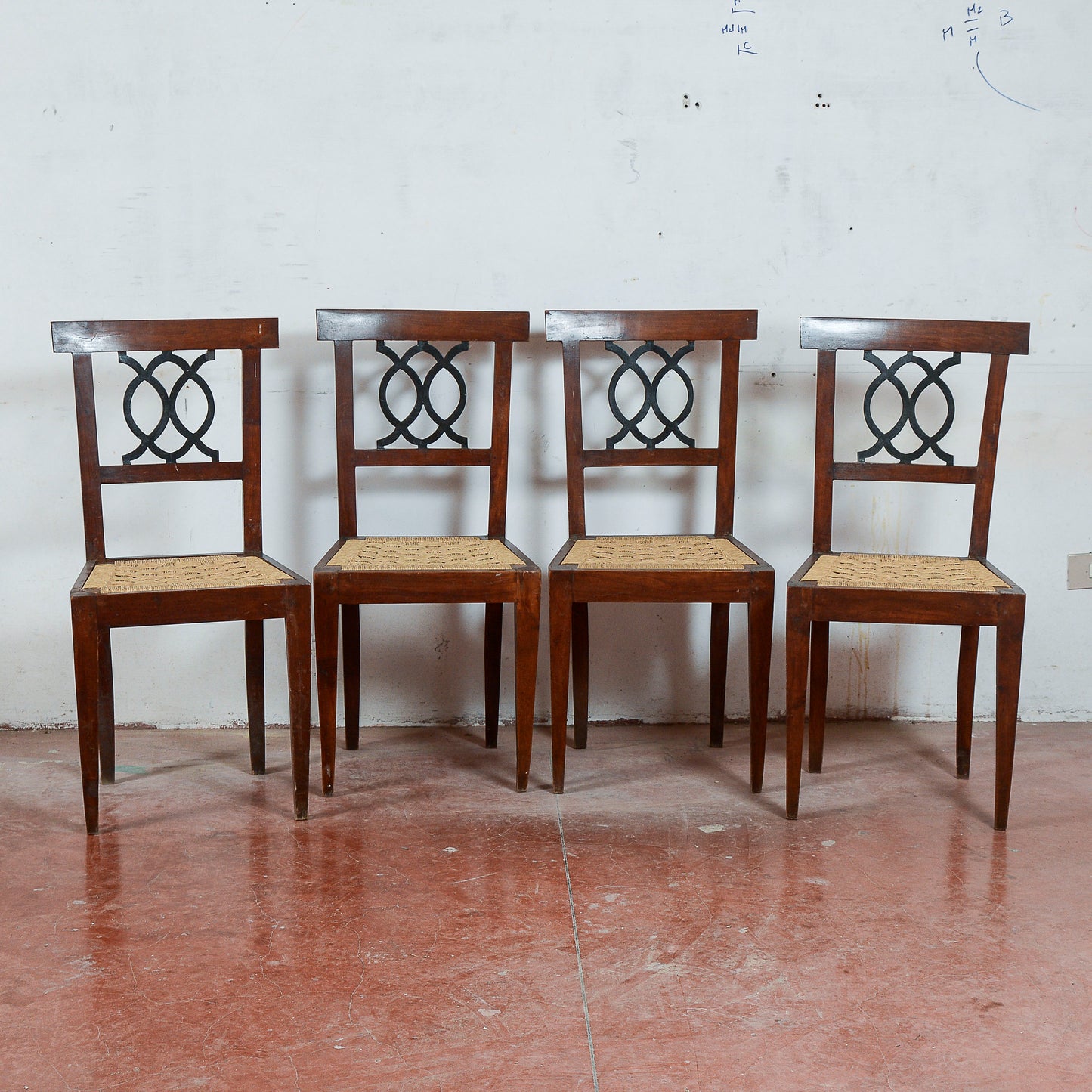 Sedie stile epoca 700 set di 4 con seduta in rafia