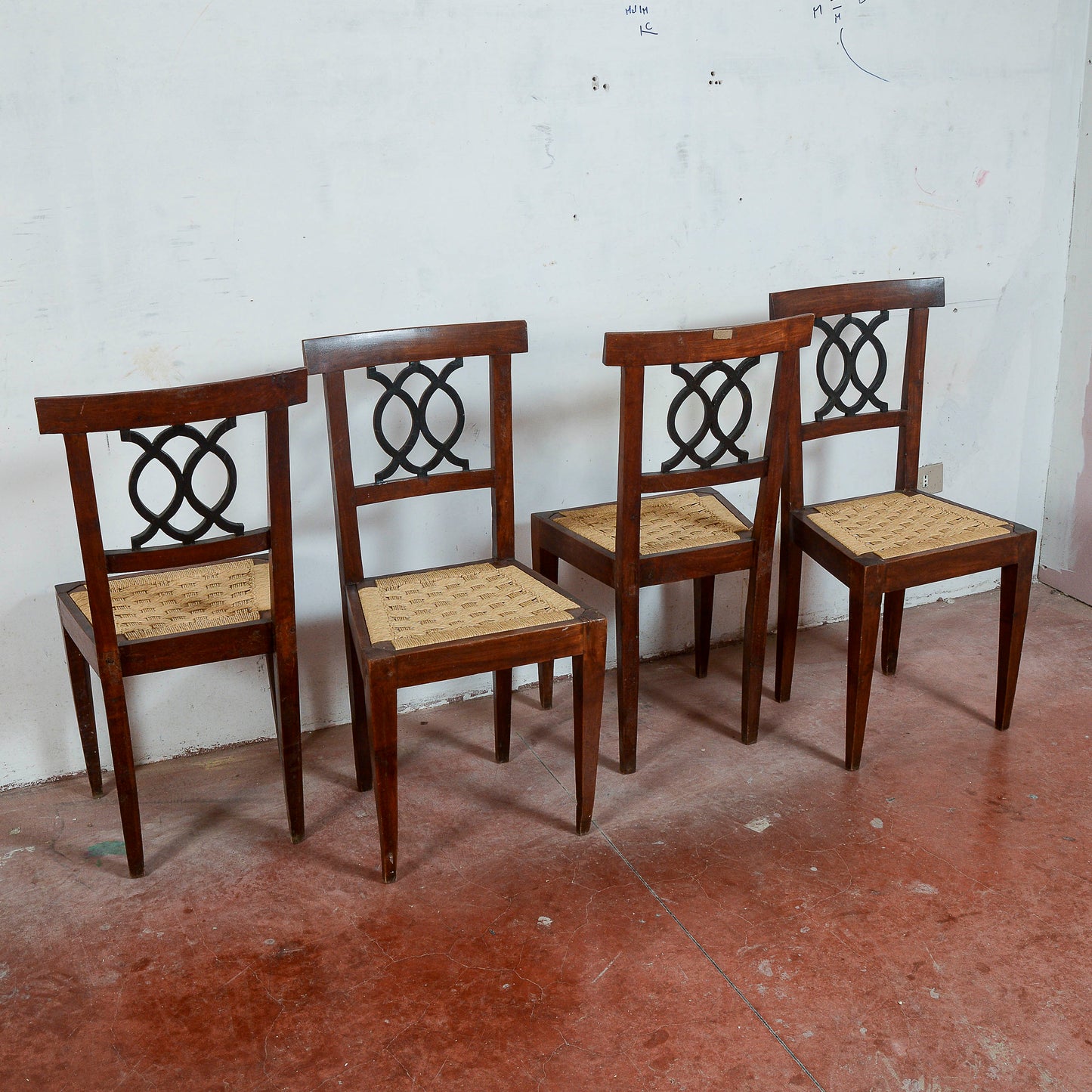 Sedie stile epoca 700 set di 4 con seduta in rafia