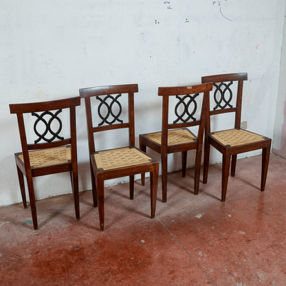 Sedie stile epoca 700 set di 4 con seduta in rafia