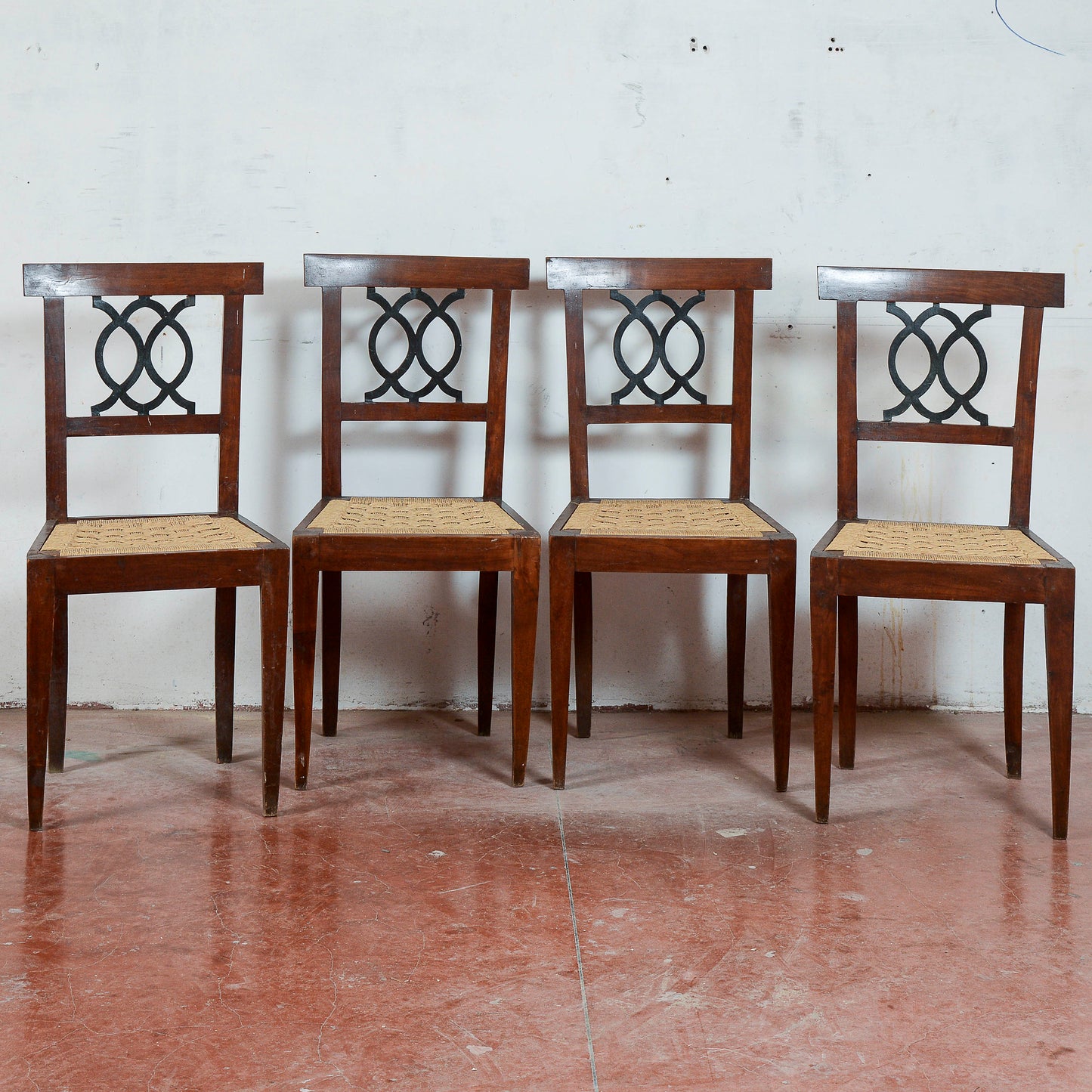 Sedie stile epoca 700 set di 4 con seduta in rafia