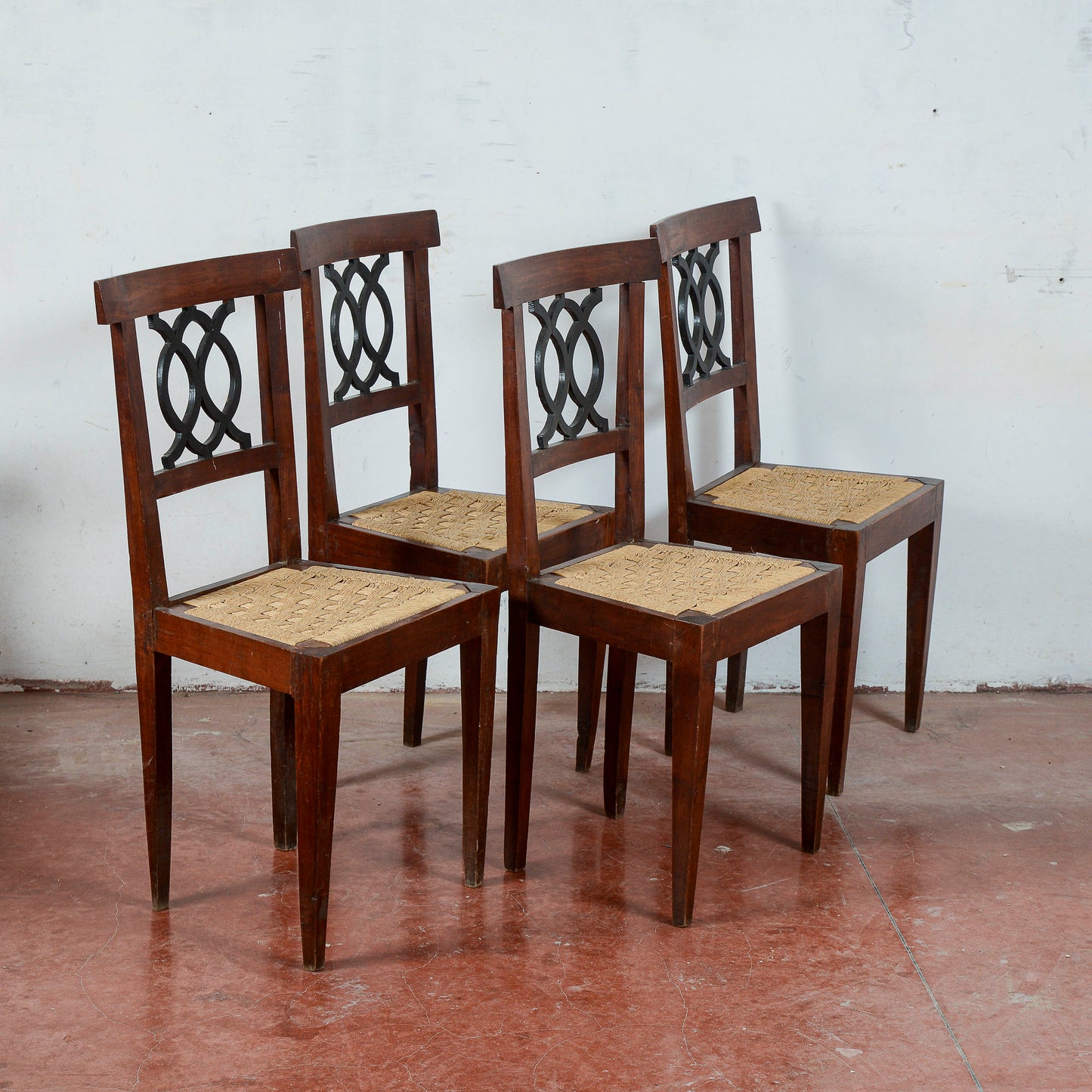 Sedie stile epoca 700 set di 4 con seduta in rafia