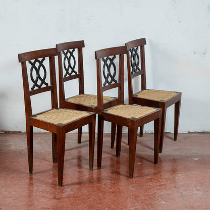 Sedie stile epoca 700 set di 4 con seduta in rafia