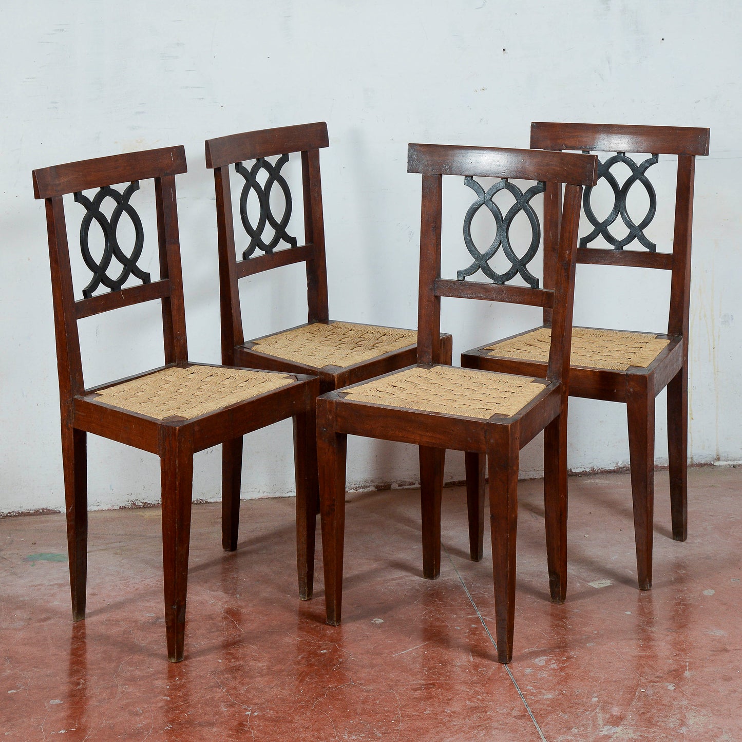 Sedie stile epoca 700 set di 4 con seduta in rafia