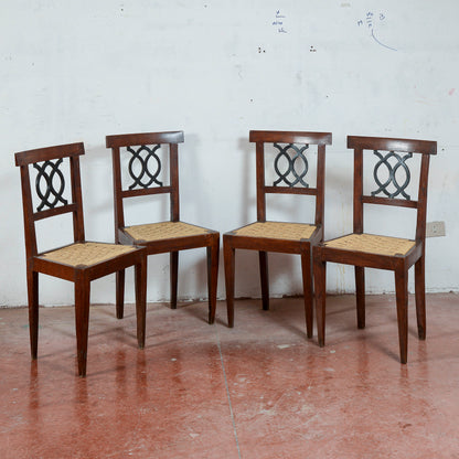 Sedie stile epoca 700 set di 4 con seduta in rafia