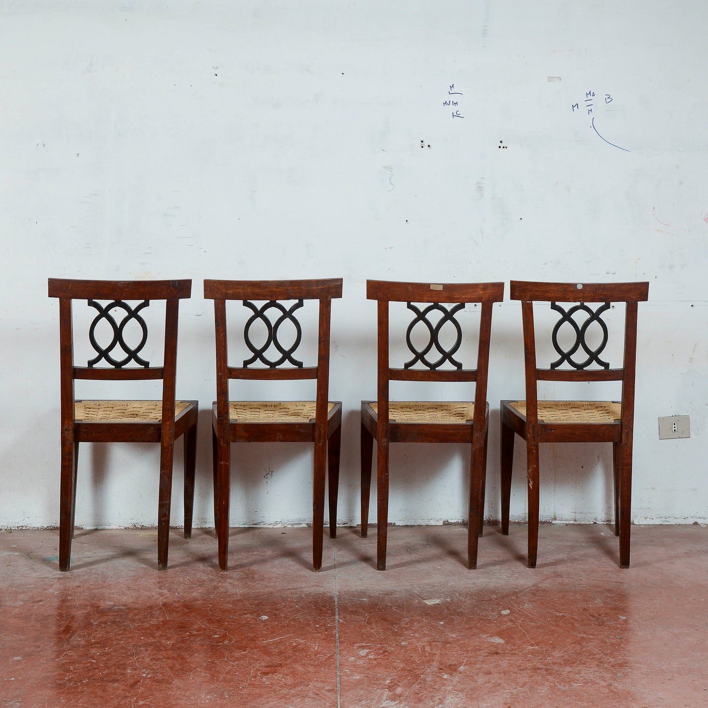 Sedie stile epoca 700 set di 4 con seduta in rafia