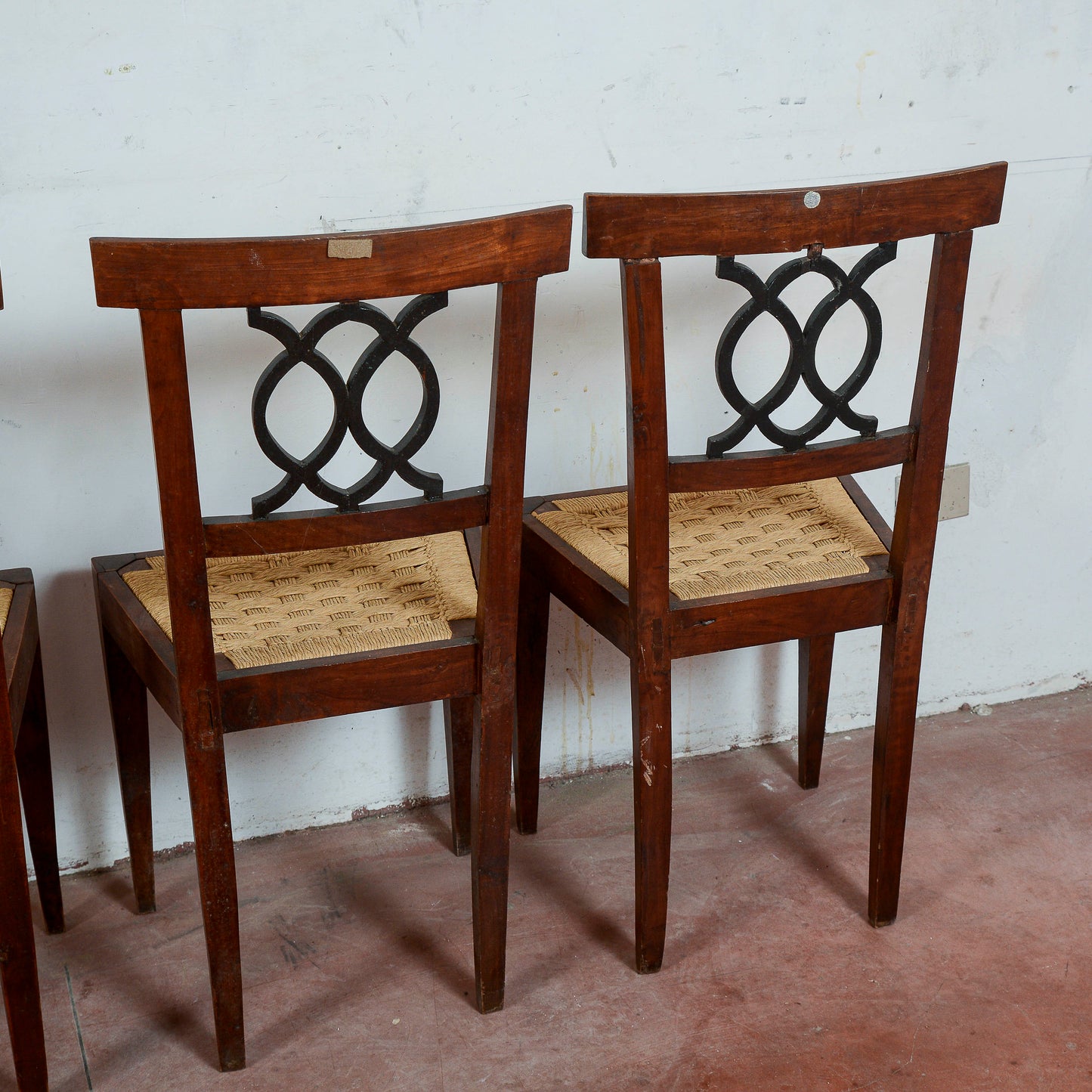 Sedie stile epoca 700 set di 4 con seduta in rafia