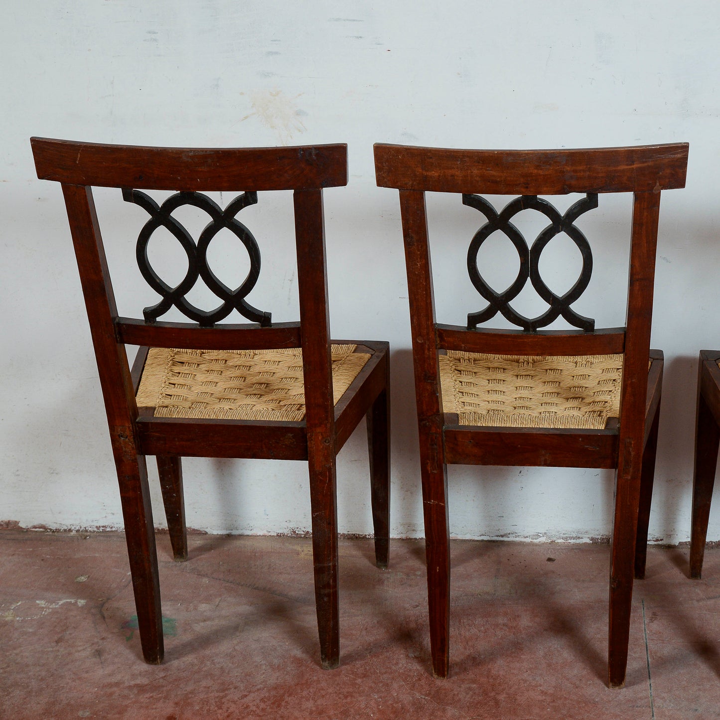 Sedie stile epoca 700 set di 4 con seduta in rafia