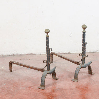Coppia alari da camino in ferro