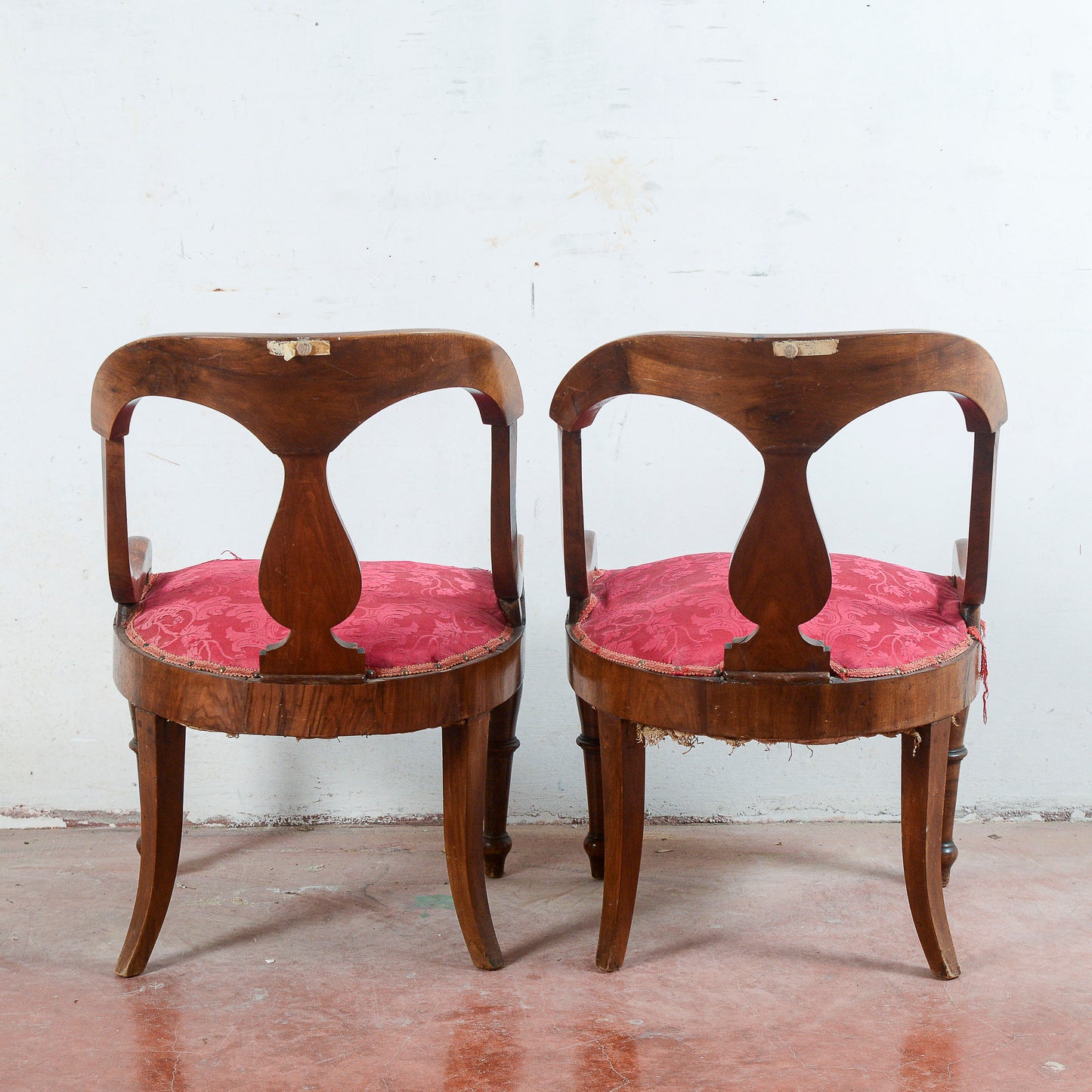 Coppia sedie poltroncine tessuto rosso da rivestire