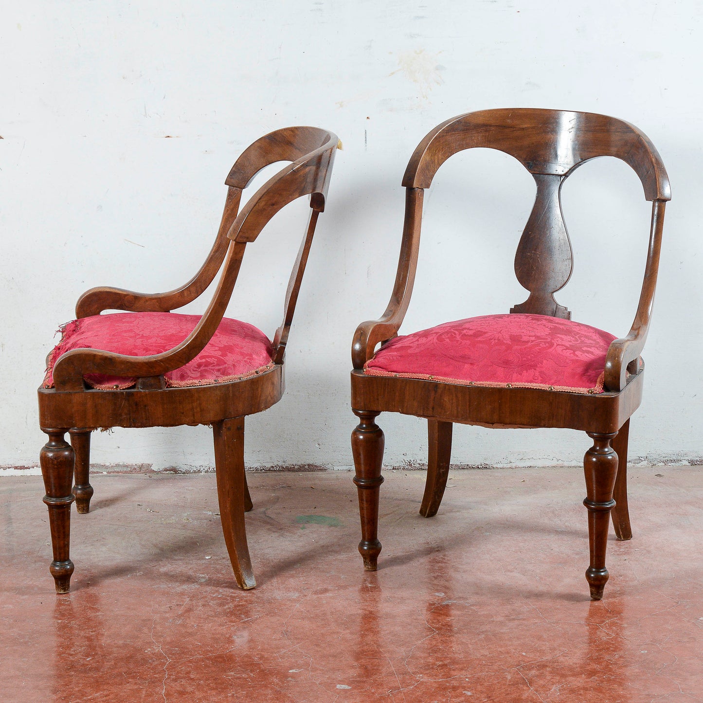 Coppia sedie poltroncine tessuto rosso da rivestire