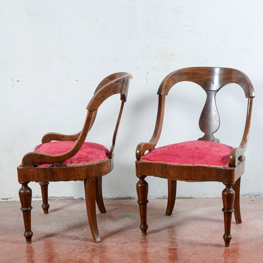 Coppia sedie poltroncine tessuto rosso da rivestire