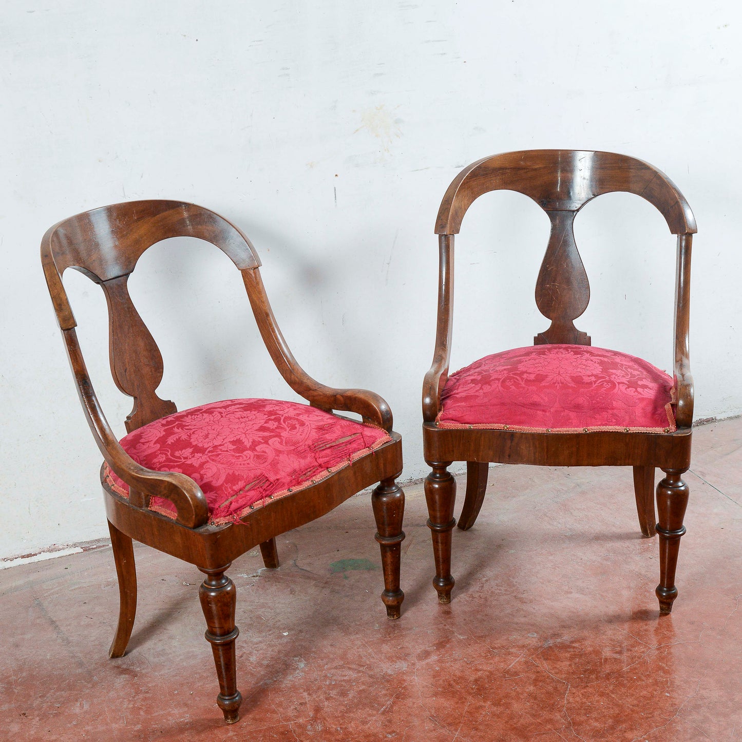 Coppia sedie poltroncine tessuto rosso da rivestire
