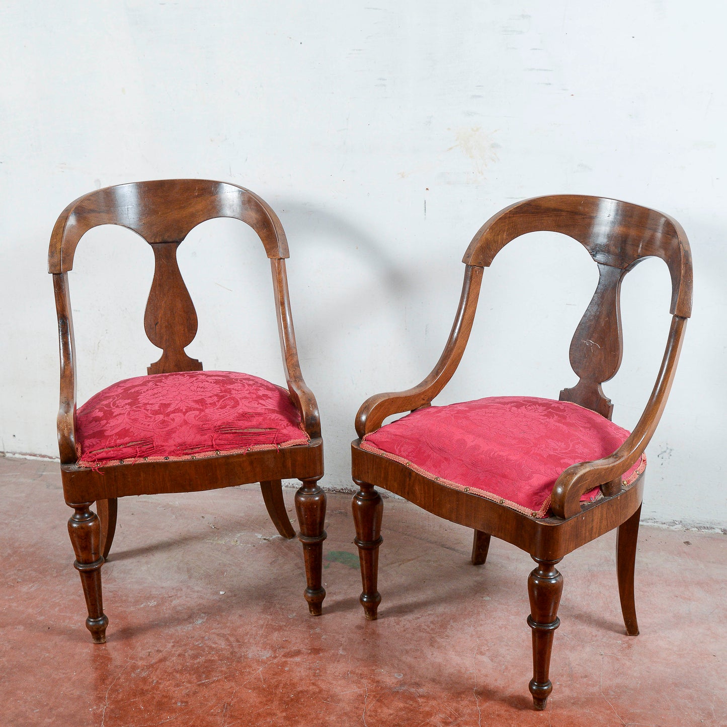 Coppia sedie poltroncine tessuto rosso da rivestire