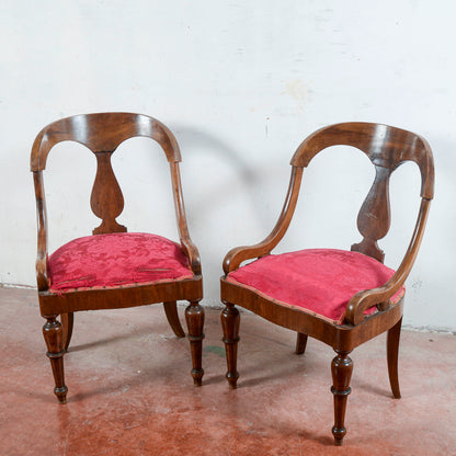 Coppia sedie poltroncine tessuto rosso da rivestire