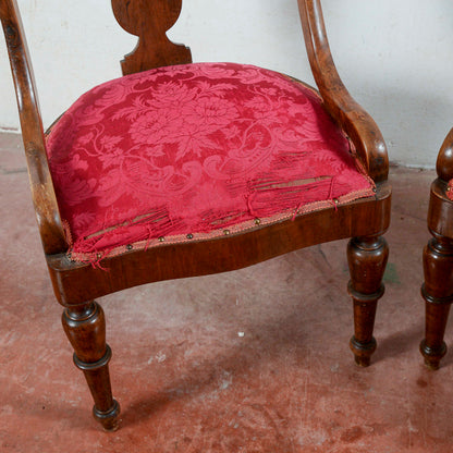 Coppia sedie poltroncine tessuto rosso da rivestire