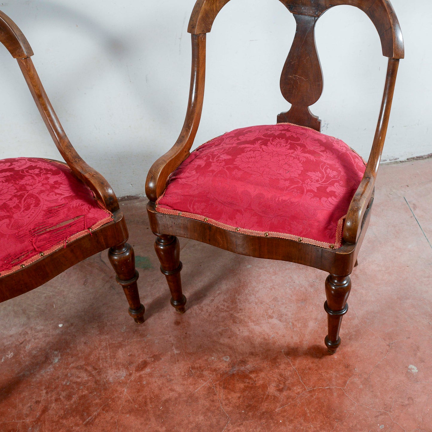 Coppia sedie poltroncine tessuto rosso da rivestire