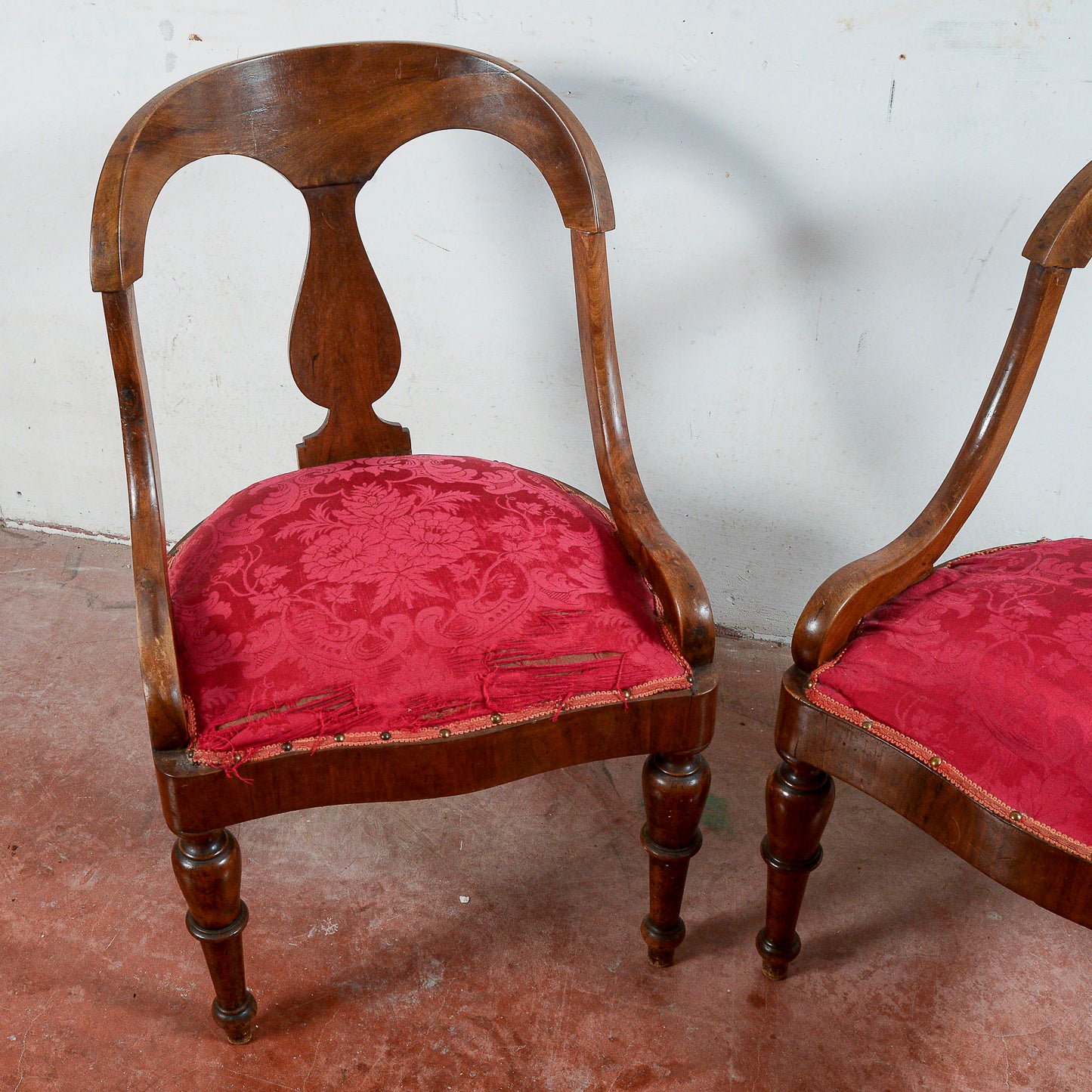 Coppia sedie poltroncine tessuto rosso da rivestire