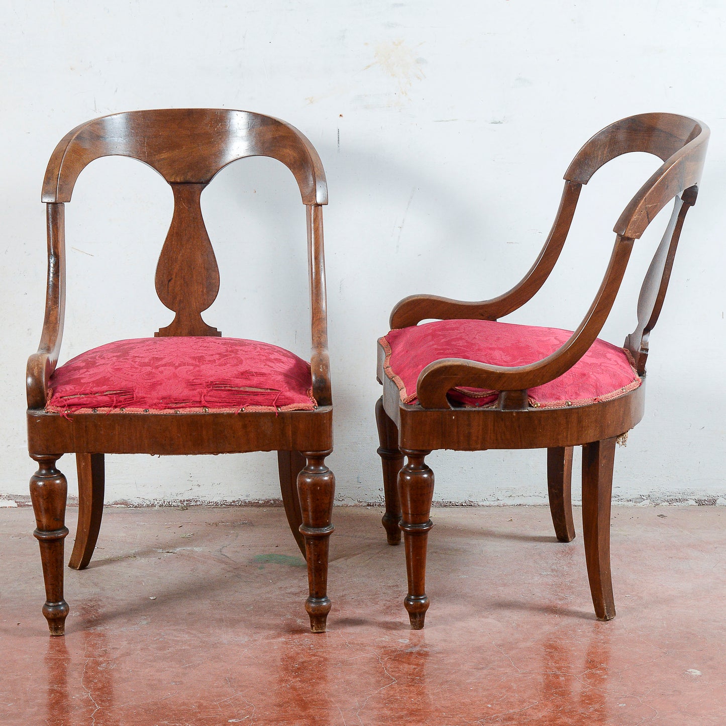 Coppia sedie poltroncine tessuto rosso da rivestire