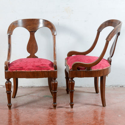 Coppia sedie poltroncine tessuto rosso da rivestire