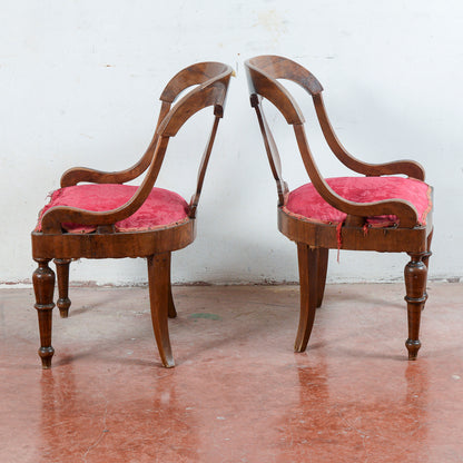 Coppia sedie poltroncine tessuto rosso da rivestire