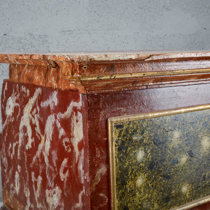 Sgabello laccato base rosso e verde epoca XVIII secolo